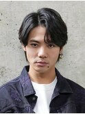 大人センターパート フェザーパーマ メンズ 黒髪 高松