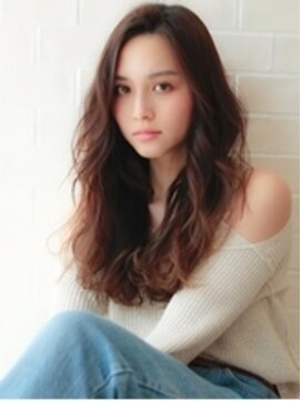 アグ ヘアー リュクス 能代店(Agu hair luxe) 《Agu hair》かきあげバング×無造作ウェーブロング