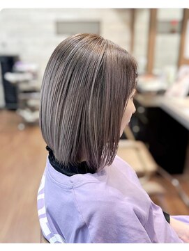 ヘアーショップ エヌアンドエー 幸手店(hairshop N&A) 大人かわいいサラ艶デザインカラー ミルクティベージュ ボブ