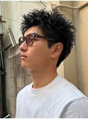 アップバング短髪ツイストスパイラルブリーチパーマツイスパ
