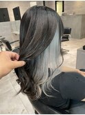 インナーカラー☆ホワイトベージュ×暗髪ブルーブラック