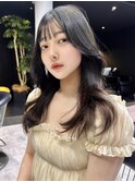 韓国ヘア レイヤーカット グレージュ 顔周り後毛  東垂水