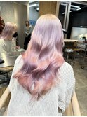 ミルクティーグレージュ小顔ウルフレイヤーくびれロングレイヤー