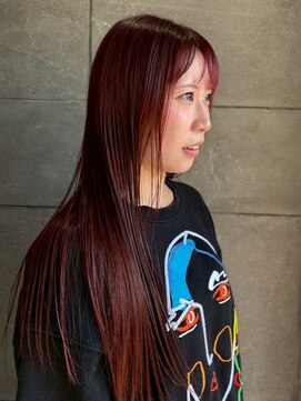 ディスコネクト(DISCO-N-NECT) ブリーチカラー ハイトーン カシスレッド ストレート 縮毛矯正