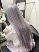 ハイトーンダブルカラーホワイトシルバーピンクハイライト