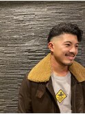 ツーブロックビジネスショートフェードかき上げツイストパーマ
