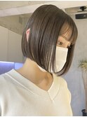 前下がりミニボブ アッシュベージュ イルミナカラー 前髪あり