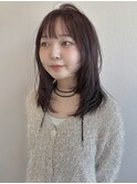 ミディアムレイヤー顔まわり前髪カットピンクブラウン群馬太田