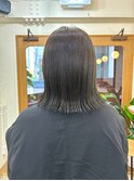 暗めでも透明感オリーブベージュ/長めボブ/ミディアムヘア