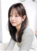 グレージュロング暗めカラー韓国ヘア顔周りレイヤー_F1126