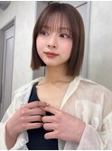 顔周りカット/縮毛矯正/ダークブラウン/コーラルにピンク/ボブ
