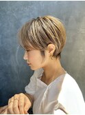 大人可愛い20代30代40代丸みショートボブ/ミルクティーベージュ
