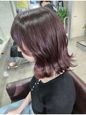 ピンクブラウン ミディアムボブ