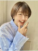 ナチュラルショートミニボブ×斜めバング/グレージュ◎30代40代