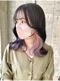 結んで隠せるインナーカラーホワイトピンク ブリーチ2回