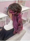 髪の毛リボンハーフアップ