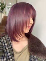 ミルクティーベージュ暗めグレージュミディアムウルフレイヤー○