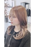 ロングレイヤー/斜めバング/グレージュカラー/シルキーベージュ