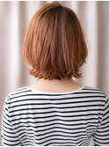 透明感アプリコットオレンジかきあげボブウルフY戸頭20代30代