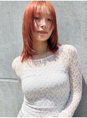 小顔レイヤーカット顔周り韓国ブリーチペールオレンジハイトーン