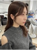 髪質改善ヘアスタイル外ハネボブワイドバングワインレッド