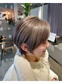 丸みショートボブ×透明感ベージュイメチェン