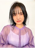 黒髪風グレーアッシュシースルーバング外ハネボブ