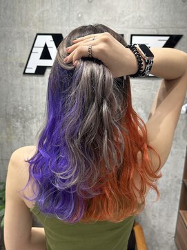 オルズ 渋谷(ALLZ) パープル×オレンジインナーカラーハイトーンケアブリーチ
