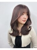 アッシュグレージュくびれレイヤーカット丸み波カール