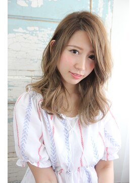 フェリシータ 緑地公園店(felicita) エアウェーブ×ミルクティーカラー☆彡流しバング愛されミディ