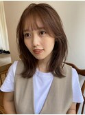 大人かわいいくびレイヤーピンクベージュ顔まわりレイヤーカット