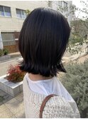 暗めカラー/切りっぱなしボブ/くびれヘア/ネビージュ