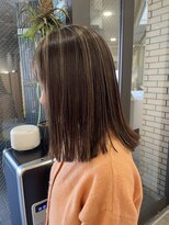 アールヘア ナチュラルアンドオーガニックサロン ハイライト×ロングボブ【オーガニックサンドグレージュ】