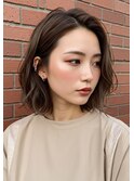 結べるボブ白髪ぼかしマロンベージュレイヤーカット外ハネボブ