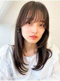 韓国風エギョモリくびれ外ハネ大人可愛い小顔シースルーバング
