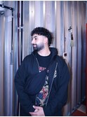 BURGブルーブラックフェザーパーマ刈り上げセンターパート