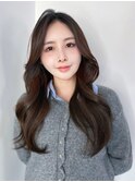 美髪顔周りレイヤーおくれ毛前髪カットロング_F0806