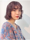 デジタルパーマ/チェリーブラウン/ボブ/簡単スタイリング
