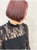 ピンクパープル×ぱっつんミニボブ