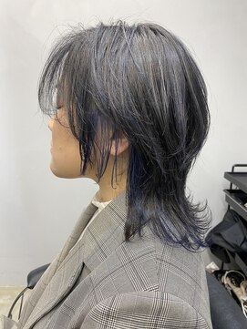 エトラ 渋谷店(etora) ウルフ　ボブルフ　ネイビーブルーハイライト