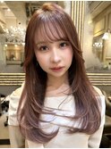 顔周りカット/コーラルピンク/ローズブラウン