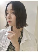 小顔ヘア　ヌーディーカラー　韓国ボブ　切りっぱなしボブ