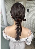 編み下ろし　玉ねぎヘア　ローポニー　参列ヘア
