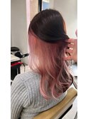 ホワイトピンク美髪ワイドバングインナーカラーリタッチ所沢入間