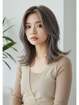 フルショウ 栄店(FURUSHO) 全頭ブリーチくびれハイレイヤーカット艶髪くすみベージュ