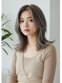 くびれレイヤーミディアムハイトーン艶髪くすみベージュ