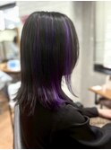 大人可愛いストレートくびれボブインナーカラー肩ライン外ハネ