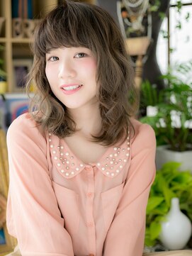 カバーヘア イヴ 戸頭店(COVER HAIR EVE) 大人かわいいカーキベージュくせ毛風セミディc5戸頭20代30代40代