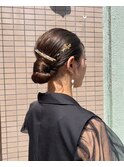 韓国ヘア/タイトヘア/金箔ヘア/バレッタ/シニヨン/結婚式ヘア