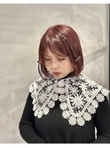 ワインレッド　ミニ編み込みで簡単アレンジ